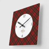 Rode tartan Kerstmis geruite winterpatroon Monogra Vierkante Klok (Hoek)
