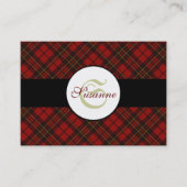 Rode tartan Kerstmis geruite winterpatroon Monogra Visitekaartje (Voorkant)