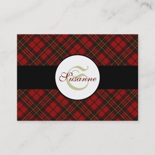 Rode tartan Kerstmis geruite winterpatroon Monogra Visitekaartje (Voorkant)