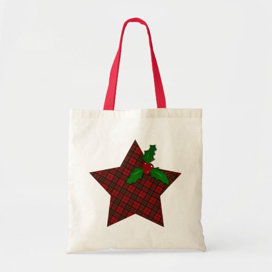 Rode tartan Kerstmis plaid winter Star Holly twijg Tote Bag (Voorkant)