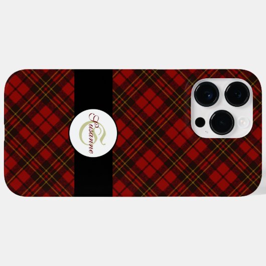Rode tartan kerstpatroon Personaliseer Monogram Case-Mate iPhone Case (Achterkant (horizontaal))