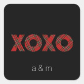 Rode Tartan Kerstpatroon Vierkante Sticker (Voorkant)