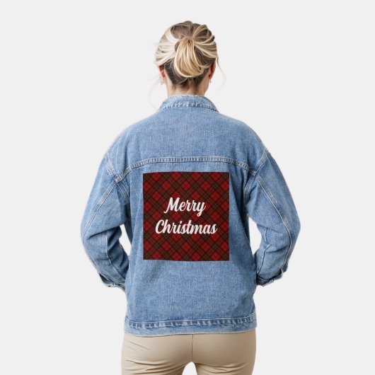 Rode tartan Merry Christmas feestdagen Aangepaste  Denim Jacket (Model)