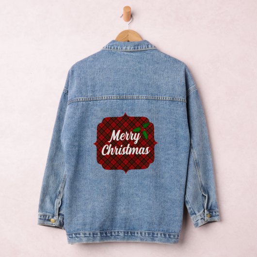 Rode tartan Merry Christmas holly twig Aangepaste  Denim Jacket (Hangar)
