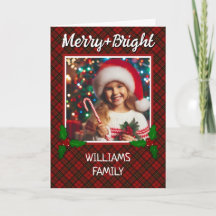 Rode tartan plaid Aangepaste foto Kerstgroet