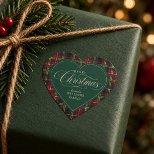 Rode Tartan Plaid Bosgroen Kerst Familie Hart Sticker