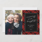 Rode Tartan Plaid Dubbelzijdige Foto Feestdagenkaart (Voorkant)