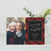 Rode Tartan Plaid Dubbelzijdige Foto Feestdagenkaart (Staand voorkant)