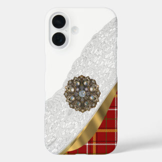 Rode tartan plaid en kant iPhone 16 hoesje