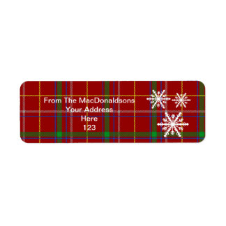 Rode tartan plaid en kerstsneeuwvlok etiket