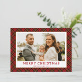  Rode Tartan Plaid Foto Kerst Feestdagenkaart (Staand voorkant)