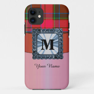 Rode tartan plaid gepersonaliseerd monogram Case-Mate iPhone case