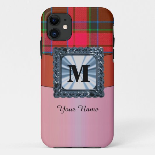 Rode tartan plaid gepersonaliseerd monogram Case-Mate iPhone case (Achterkant)