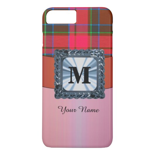Rode tartan plaid gepersonaliseerd monogram Case-Mate iPhone case (Achterkant)