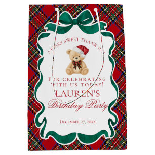 Rode Tartan Plaid Kerstbeer Verjaardagsfeestjes Medium Cadeauzakje