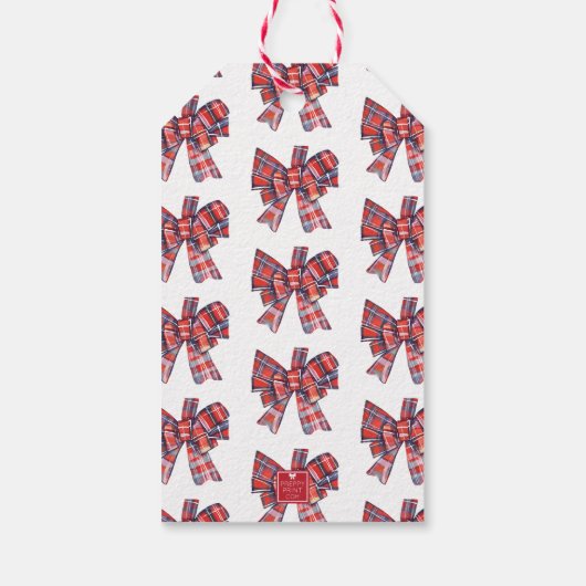 Rode Tartan Plaid Kerststrik Cadeaulabel (Achterkant)