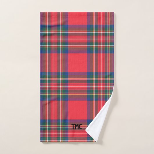 Rode Tartan Plaid Kerstvakantie Initialen Preppy Handdoek (Handdoek)