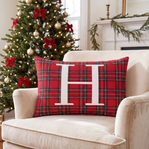 Rode Tartan Plaid Persoonlijke Monogram Kerstmis Kussen