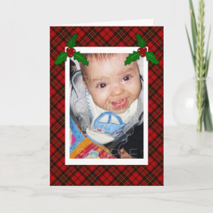 Rode tartan plaid Uw foto Kerstmis groet Feestdagen Kaart