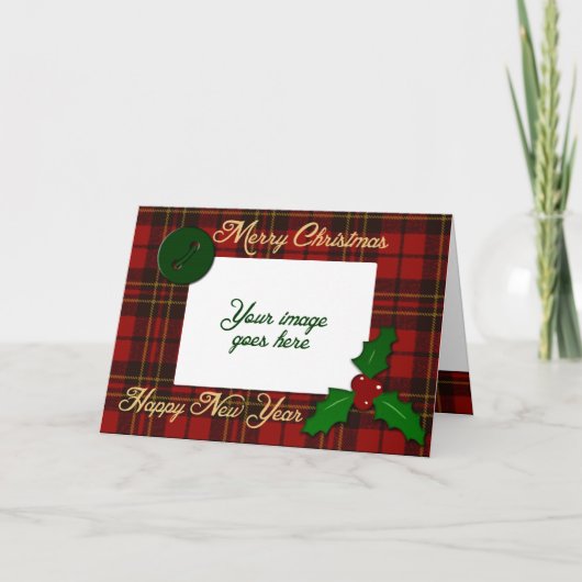 Rode tartan plaid Uw foto Kerstmis groet Feestdagen Kaart (Voorkant)