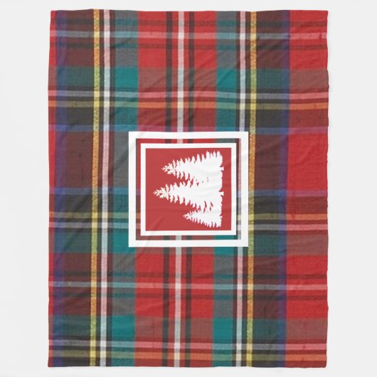 Rode Tartan Plaid & Witte Pine Tree Silhouet Fleece Deken (Voorkant)