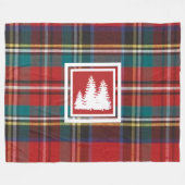 Rode Tartan Plaid & Witte Pine Tree Silhouet Fleece Deken (Voorkant (Horizontaal))