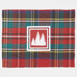 Rode Tartan Plaid & Witte Pine Tree Silhouet Fleece Deken