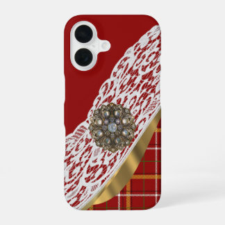 Rode tartan ruit en kant iPhone 16 hoesje