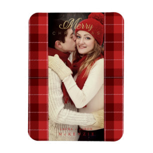 Rode Tartan Schotland Eerste Kerstmis Foto Magneet