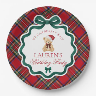 Rode Tartan Schotland Kerst Beer Verjaardagsfeest Papieren Bordje