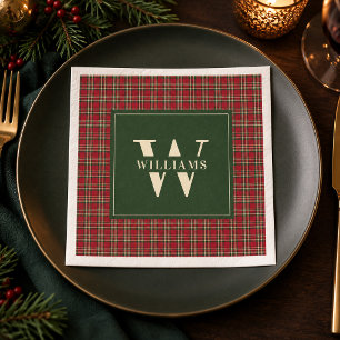 Rode Tartan Schotlandse Ruit Bosgroene Kerst Monog Servet