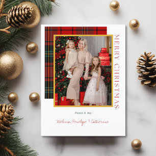 Rode Tartan Schotse Ruit Elegante Kerst Foto Ansic Feestdagenkaart