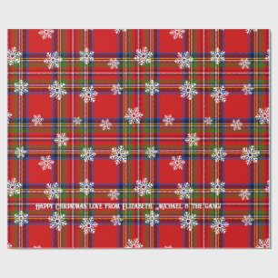 Rode Tartan Sneeuwvlok Kerstmis Persoonlijk Cadeaupapier