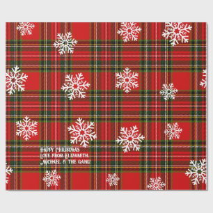 Rode Tartan Witte Sneeuwvlok Persoonlijke Kerstmis Cadeaupapier