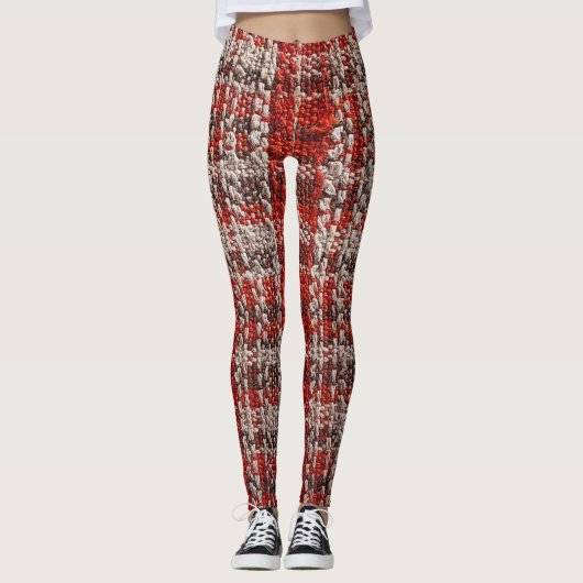 Rode tartanstof: getextureerde achtergrond leggings (Voorkant)