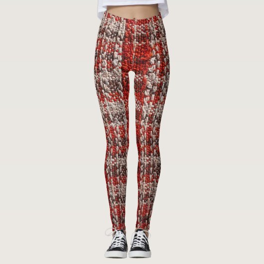 Rode tartanstof: getextureerde achtergrond leggings (Voorkant)