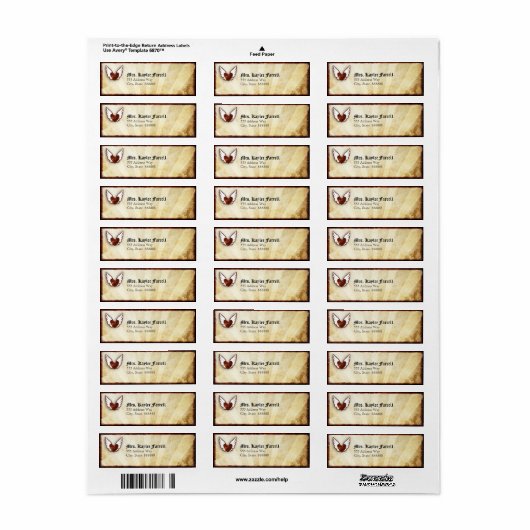 Rode Tattoo gevleugelde hart adres label (Full Sheet)