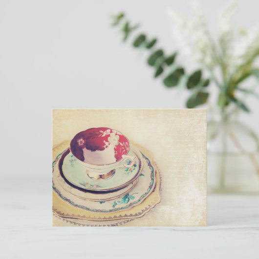 Rode Tea Cup postkaart (Staand voorkant)