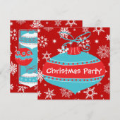 Rode Teal Blauwe Retro Kerstfeest Kaart (Voorkant / Achterkant)