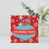 Rode Teal Blauwe Retro Kerstfeest Kaart (Staand voorkant)