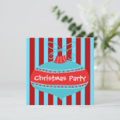 Rode Teal Blauwe Retro Kerstfeest Kaart (Staand voorkant)
