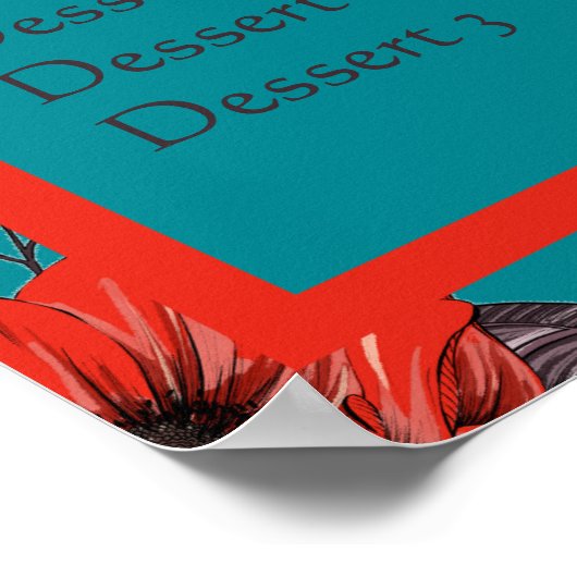 Rode Teal Bloemencafé Restaurantmenu Poster (Hoek)