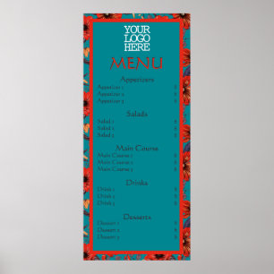 Rode Teal Bloemencafe Restaurantmenu Poster