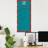 Rode Teal Bloemstuk Cafe Restaurant Menu Poster (Thuiskantoor)