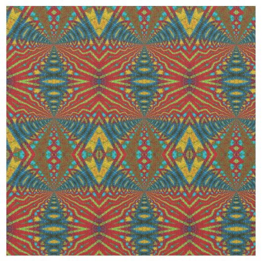 Rode Teal Gele Moderne Etnische Textiel Stamprint Stof (Close Up)