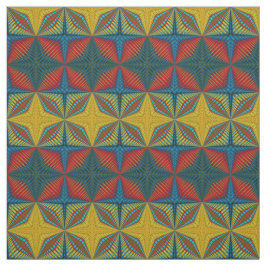 Rode Teal Gele Moderne Etnische Textiel Stamprint Stof