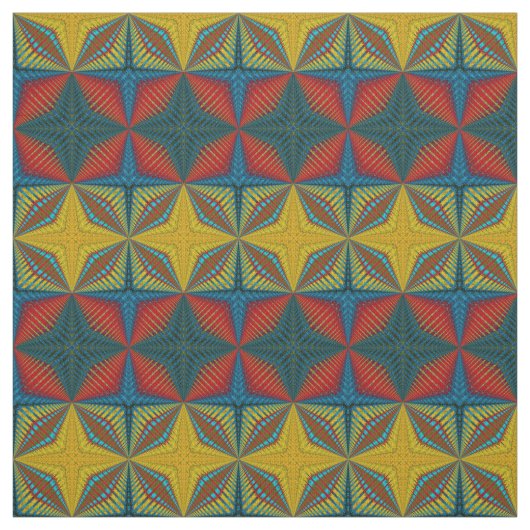 Rode Teal Gele Moderne Etnische Textiel Stamprint Stof (Swatch)