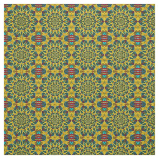 Rode Teal Gele Moderne Etnische Textiel Stamprint Stof (Swatch)