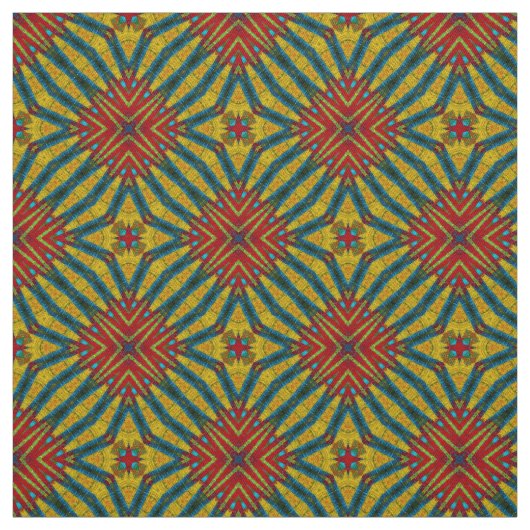 Rode Teal Gele Moderne Etnische Textiel Stamprint Stof (Swatch)