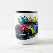 Rode & Teal Vintage Paint Splat Auto Mok (Midden)